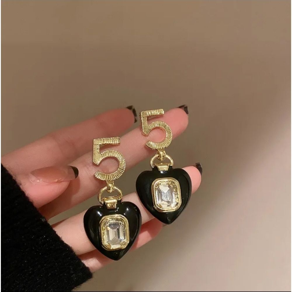 Designer No.5 Black Heart Earrings